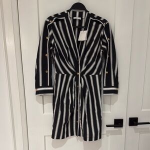 Sandro Monochrome Striped Dress with Gold Accents